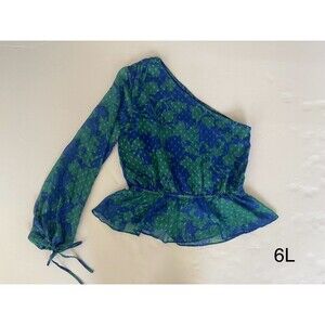 Vici Collection One Shoulder Peplum Puff Sleeve Blue Green Top Size Medium‎ NWOT